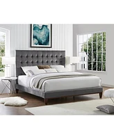 Inspired Home Telford Velvet Button Tufted Platform Bed King