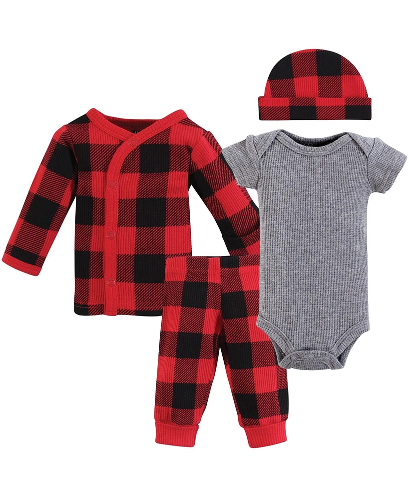 Hudson Baby Baby Boys Thermal Preemie Layette 4pc Set, Buffalo Plaid, Preemie