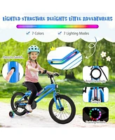 Hongge 16 Inch Kids Bike Led Lighted Adjustable with Training Wheels for 4-7 Years Old Kids-16 inches