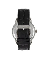 Heritor Automatic Sanford Semi-Skeleton Leather-Band Watch - Silver/Black