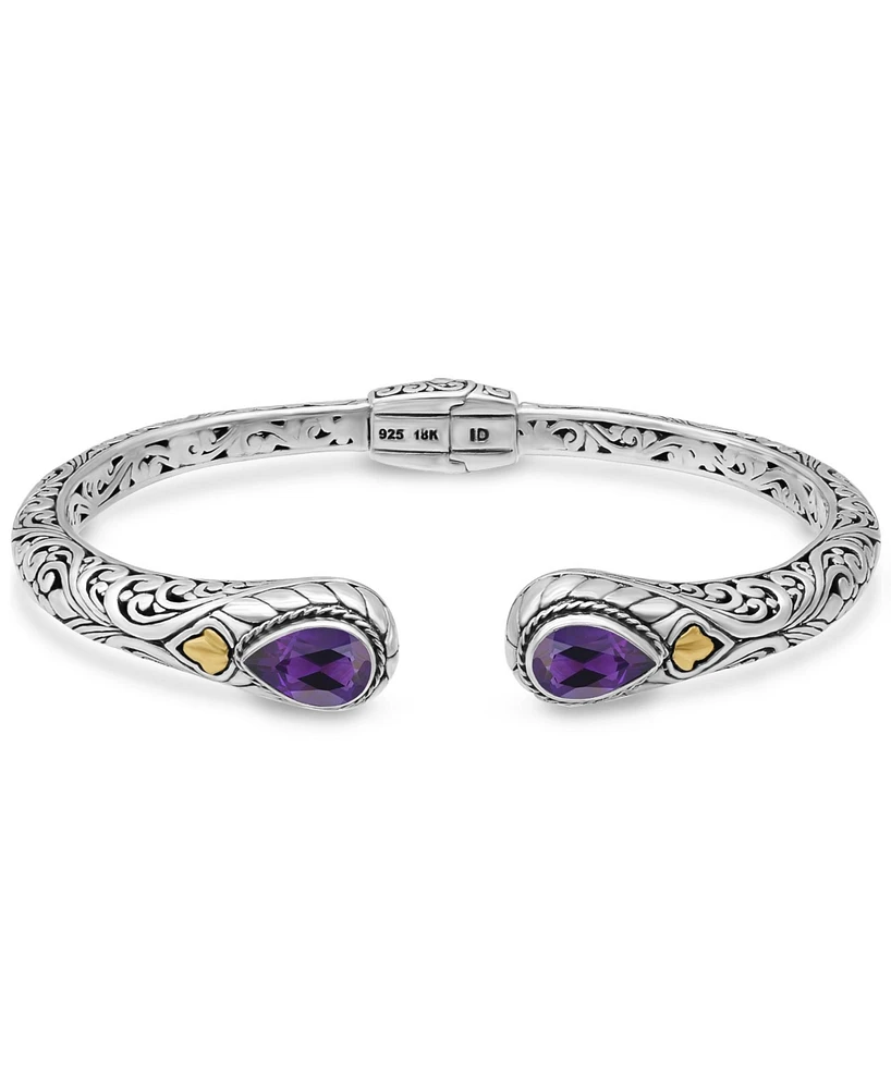Devata Amethyst & Bali Cuff Bracelet in Sterling Silver and 18K Gold Accents, Small