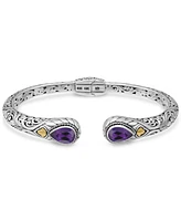 Devata Amethyst & Bali Cuff Bracelet in Sterling Silver and 18K Gold Accents