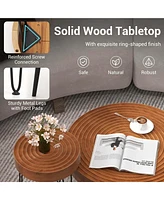 Costway Farmhouse Round CoffeeTable Set of 2 End Table Natural Finish for Living Room