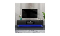 Slickblue 51.18-Inch Black Modern Tv Stand with Led Lights and High Glossy Front, Perfect for Lounge Room, Living Room, or Bedroom