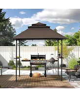 Pamapic 8×5 Feet Brown Outdoor 3-Tier Waterproof Bbq Grill Gazebo with Vented Top