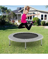 Gymax 38'' Folding Mini Trampoline Fitness Rebounder w/ Safety Pad Silver & Black