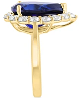 Effy Pear-Shape Lab Grown Blue Sapphire (5-3/4 ct. t.w.) & Lab Grown Diamond (1-1/3 ct. t.w.) Halo Ring in 14k Yellow Gold