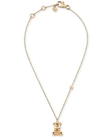 Philipp Plein Valentine Teddy Bear Charm 17-3/4" Pendant Necklace in Gold Ion-Plated Stainless Steel