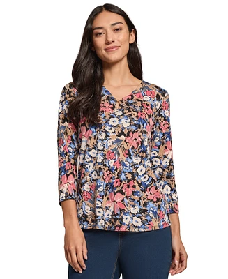 Jones New York Women's Printed Moss Crepe 3/4-Sleeve Blouse