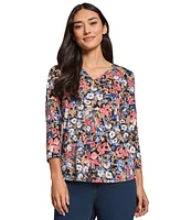 Jones New York Women's Printed Moss Crepe 3/4-Sleeve Blouse