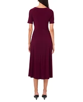 Msk Women's Surplice-Neck Elbow-Sleeve Midi Dress