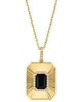 Effy Emerald-Cut Onyx & Diamond (1/10 ct. t.w.) 18" Pendant Necklace in 14k Yellow Gold