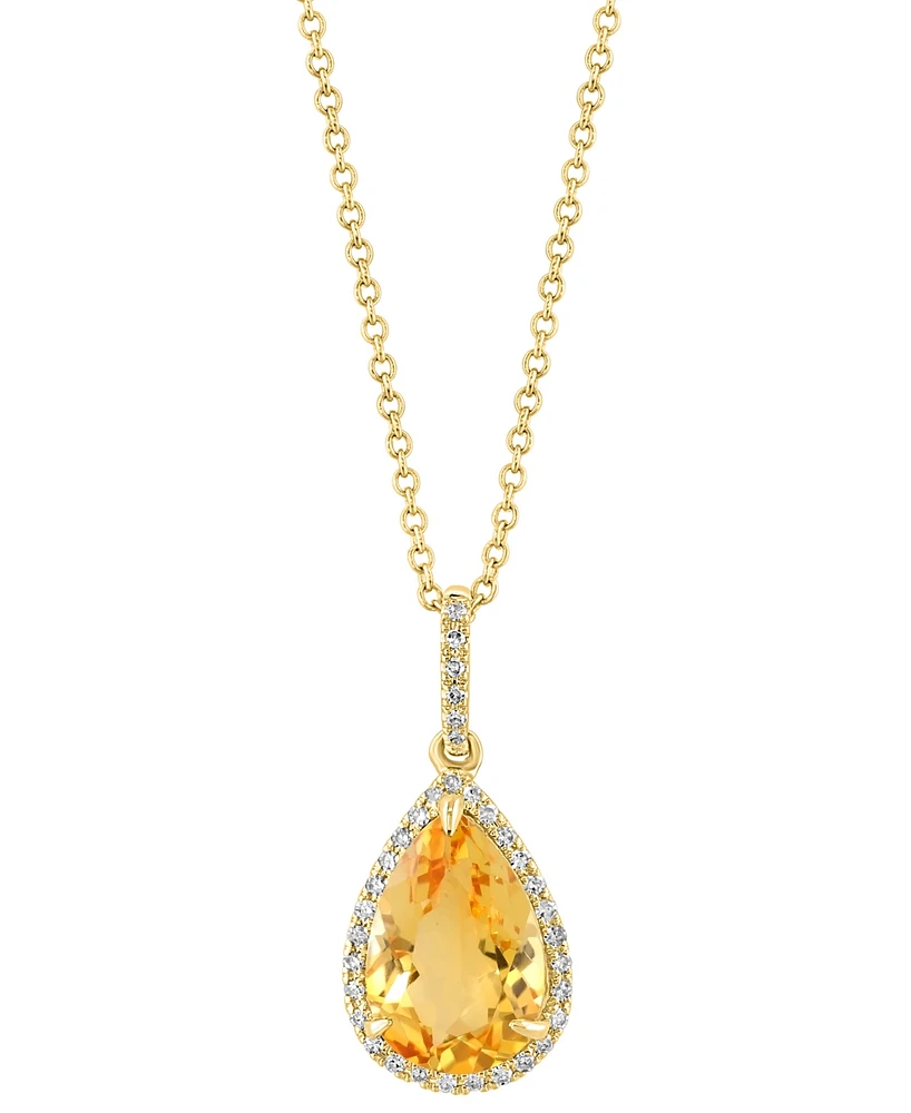 Effy Pear-Shape Citrine (3-3/8 ct. t.w.) & Diamond (1/8 ct. t.w.) 18" Pendant Necklace in 14k Yellow Gold