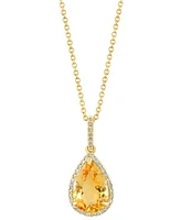 Effy Pear-Shape Citrine (3-3/8 ct. t.w.) & Diamond (1/8 ct. t.w.) 18" Pendant Necklace in 14k Yellow Gold