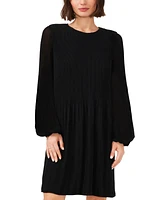 Msk Women's Released-Pleat Long-Sleeve Shift Dress