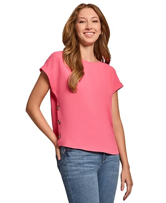 Jones New York Petite Side-Button Cap-Sleeve Top