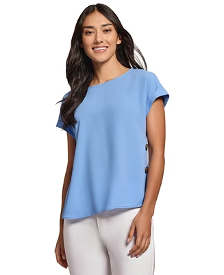 Jones New York Petite Side-Button Cap-Sleeve Top