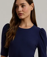 Lauren Ralph Women's Cotton-Blend Rib-Knit Puff-Sleeve Tee
