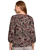 Jones New York Petite Printed Shoulder-Button Top