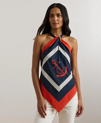 Lauren Ralph Lauren Women's Anchor-Print Crepe Halter Blouse