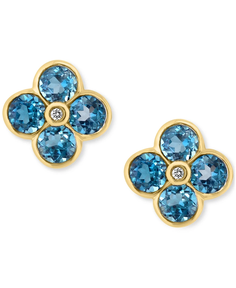 Effy London Blue Topaz (2-5/8 ct. t.w.) & Diamond Accent Flower Stud Earrings in 14k Yellow Gold