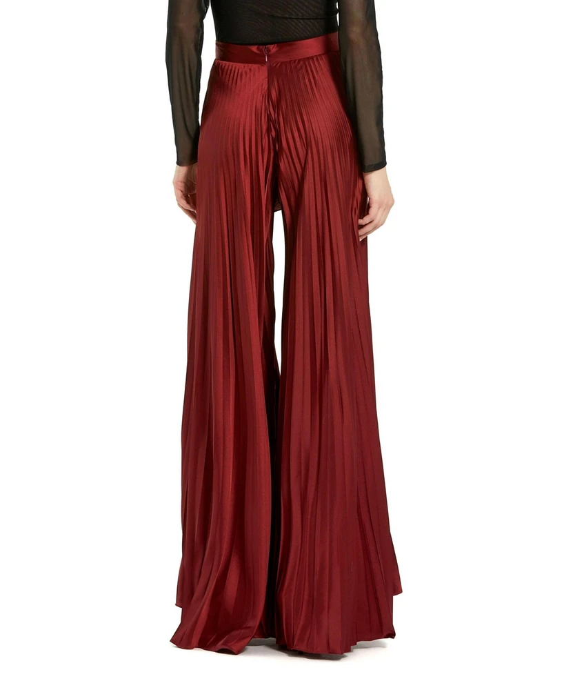 Mac Duggal Women's Pleated Charmeuse Wide Leg Pants
