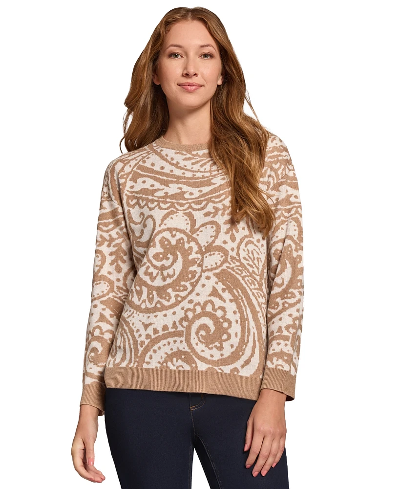 Jones New York Petite Paisley High-Low Pullover Sweater