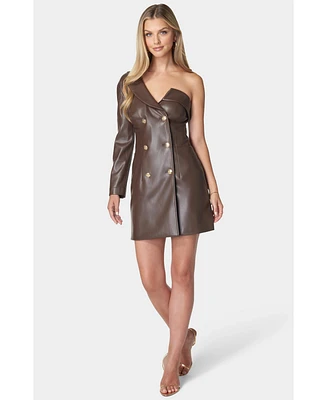 Bebe Women's Womenn's One Shoulder Faux Leather Blazer Dress