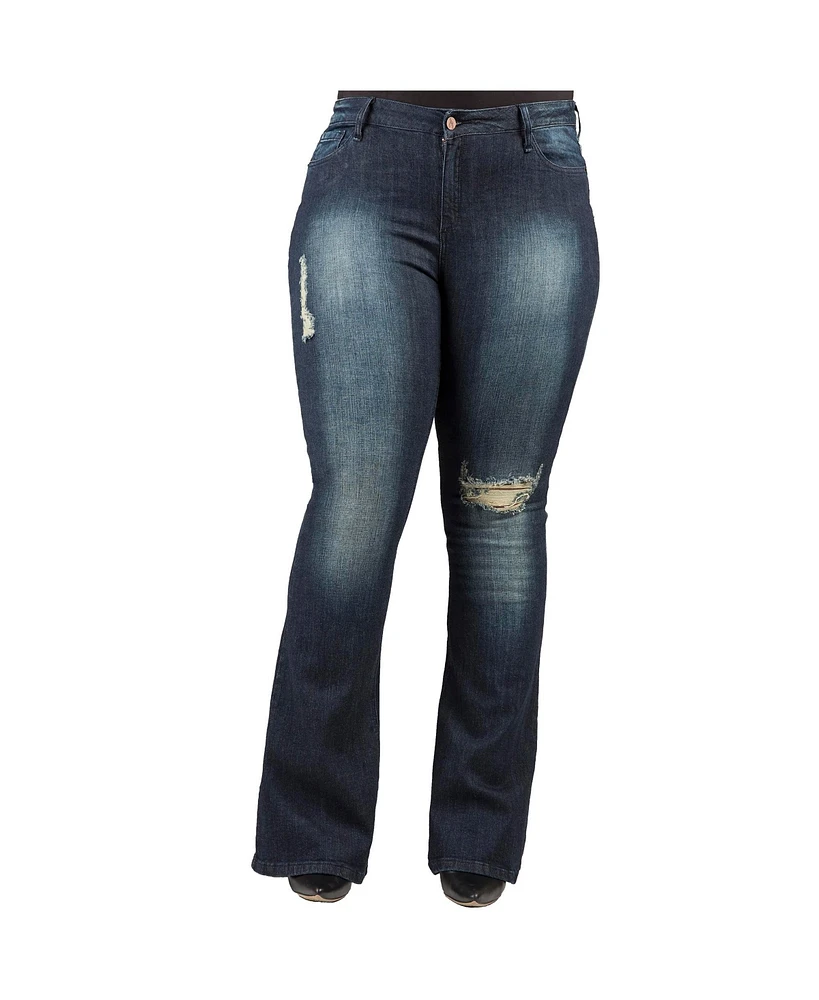 Poetic Justice Women's Curvy Fit Stretch Denim Flare Jeans