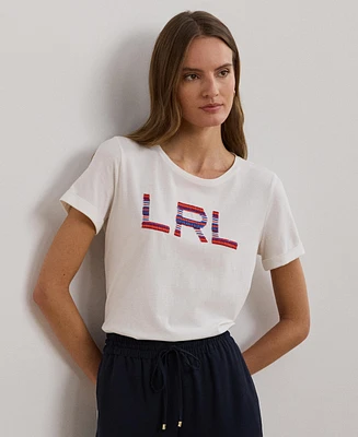 Lauren Ralph Women's Beaded-Logo Cotton Jersey Tee