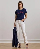 Lauren Ralph Women's Beaded-Logo Cotton Jersey Tee