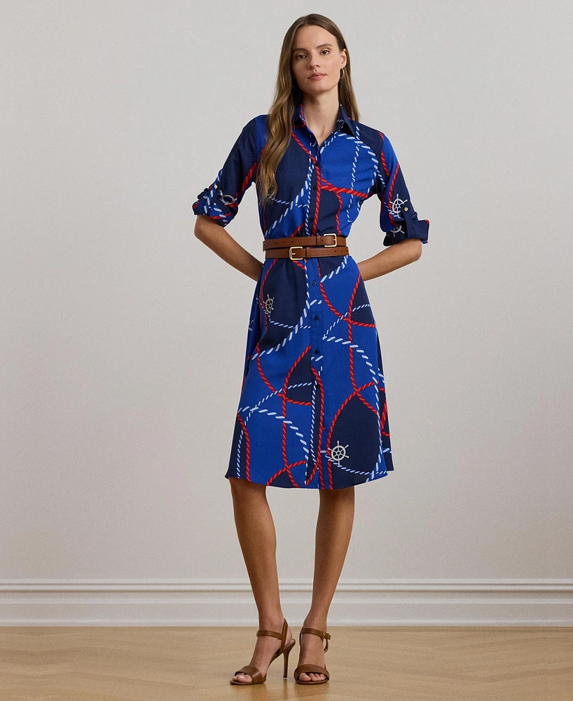 Lauren Ralph Women's Rope-Print Crepe Shirtdress