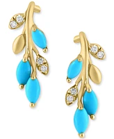 Effy Turquoise & Diamond (1/20 ct. t.w) Branch Drop Earrings in 14k Yellow Gold