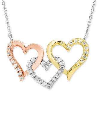 Diamond Heart 18" Statement Necklace (1/4 ct. t.w.) in 14k Tri-Color Gold