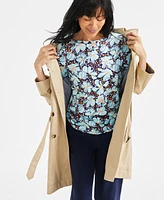 Style & Co Petite Blooming Floral Cotton 3/4-Sleeve Top, Exclusively at Macy's