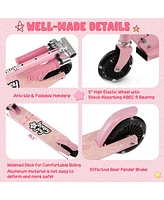 Hongge Folding Kick Scooter with 3 Adjustable Heights for Kids-Pink