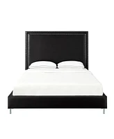 Inspired Home Samuele Pu Leather Nailhead Trim Platform Bed Queen Size