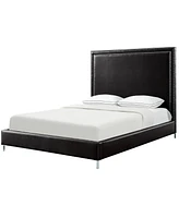 Inspired Home Samuele Pu Leather Nailhead Trim Platform Bed Queen Size