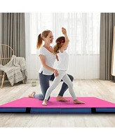 Skonyon 4ft x 4ft x 4in Bi-Folding Gymnastic Tumbling Mat with Handles and Cover-Pink