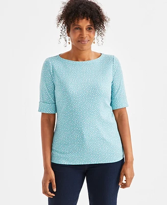 Style & Co Women's Printed Elbow-Sleeve Top, Exclusively at Macy's