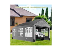 gaomon 10'x20' Canopy Carport, Heavy Duty Portable Garage with with 4 Load-Bearing Sandbags, Roll Up Mesh Window, Pe Waterproof Canopy Waterproof Uv R