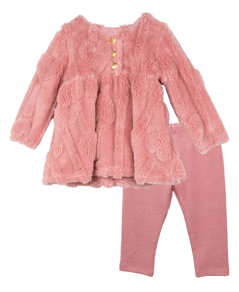 Rare Editions Baby Girl Fuzzy Heart Top And Legging, 2-Piece Set