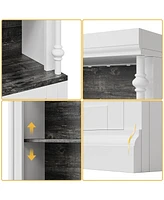 gaomon Tall Storage Bookcase with 3-Tier Open Shelves and Double Door, Roman Column Design and 4 Adjustable Lights