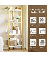 gaomon 4 Tier Bookshelf, Gold Narrow Bookshelf with Metal Frame, Small Bookshelf with Open Display Shelves, Bookcase