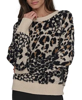 Dkny Women's Faux-Fur Animal-Print Crewneck Sweater