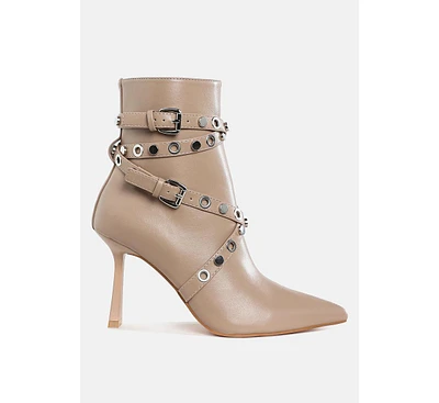 London Rag Jaunts Eyelets & Studs Harness Ankle Boots