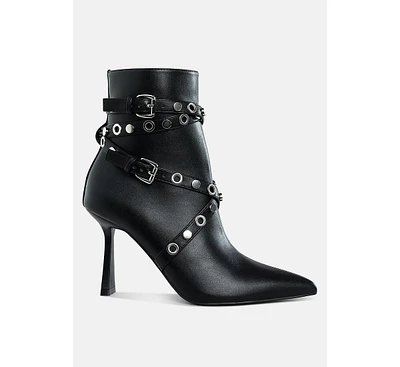 London Rag Jaunts Eyelets & Studs Harness Ankle Boots