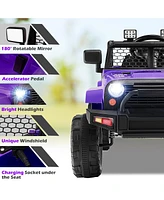 Hongge 12V Kids Ride On Truck with Remote Control and Headlights-Purple