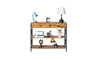 Slickblue 3-Tier Console Table for Entryway with Drawer and 2 Open Storage Shelves, Industrial Sofa Table with Sturdy X Design for Living Room