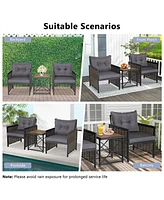 Vebreda 3 Piece Patio Rattan Furniture Set with Acacia Wood Tabletop